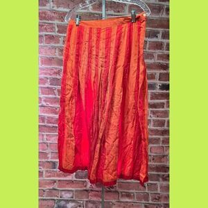 Rafaella Striped Pleated Midi Skirt – Women’s Size 8 – Orange/Red – Lined Cotton
